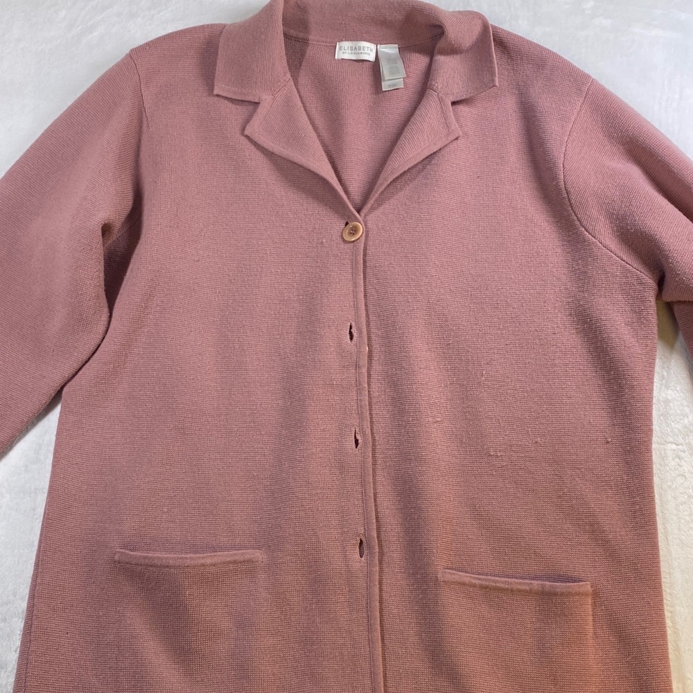 Liz Claiborne Soft Mauve Collared Knit Jacket with pockets